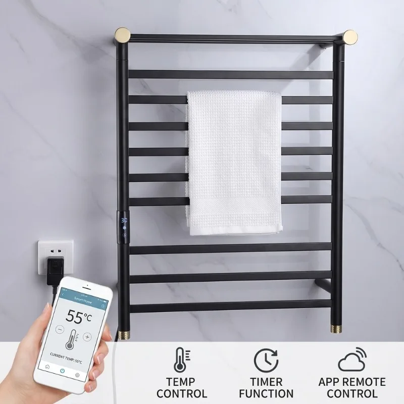 Hot Popular 220V Electric Black Bath 304 Stainless Steel Towel Rack Shelf Bathroom Towel Rack High Quality