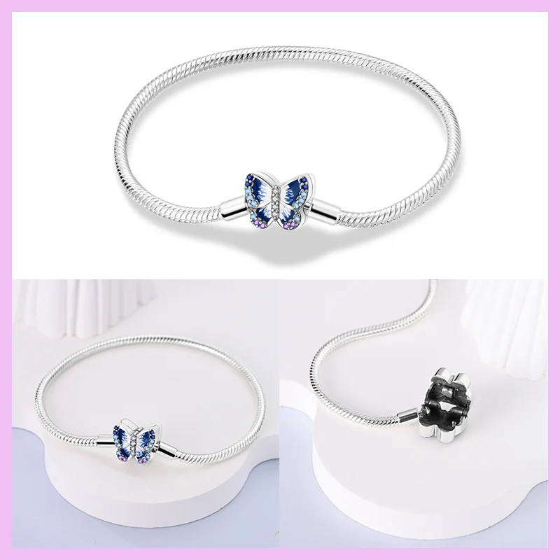 Colgante de plata 925 en forma de corazón, mariposa, trébol de cuatro hojas, verde, adecuado para pulsera Pandora, colgante artesanal, regalo de joyería exquisita