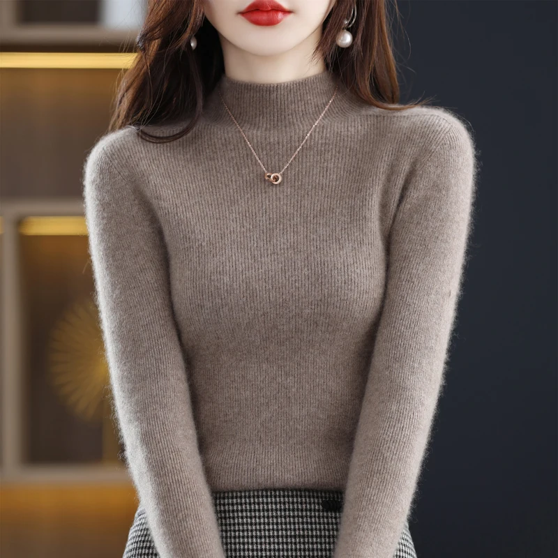 First-Line Ready-To-Wear Half-Turtleneck Cashmere Sweater Women's Pure Wool Pullover Bottoming Autumn And Winter Slim