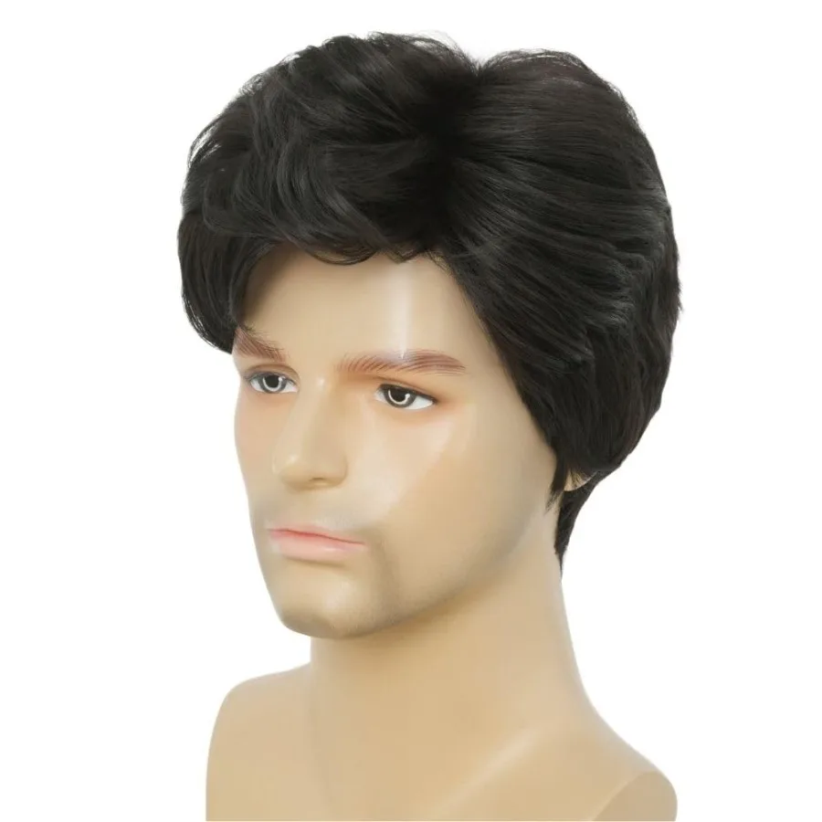 باروكة سوداء قصيرة للرجال للاستخدام في الهالوين والحفلات اليومية، باروكات شعر صناعية ذات مظهر طبيعي للرجال خفيفة الوزن ومريحة