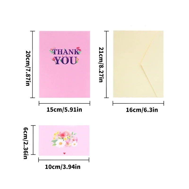 Pink 3D Thank You Birthday Card Artistic Flower 3D Greeting Card Elegant Foldable Flower Card for Festival Gifts