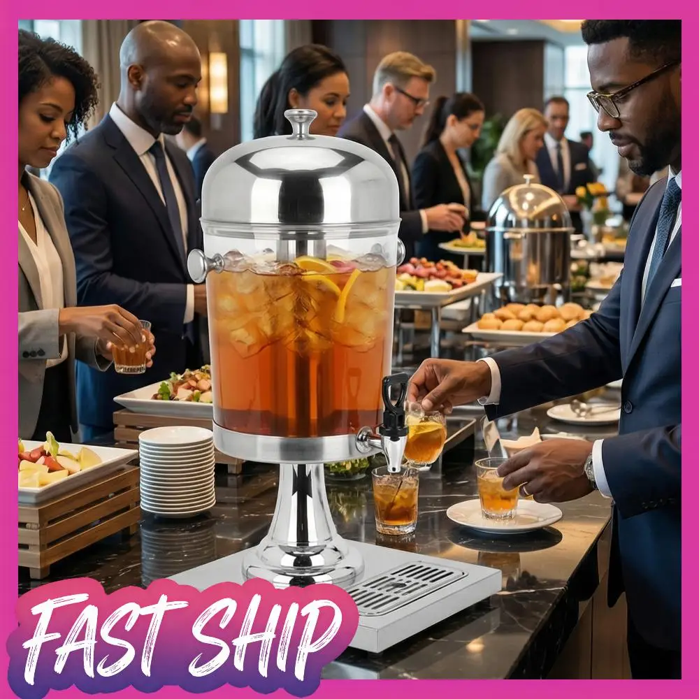 

2.1/4.2 Gallon Commercial Hot Cold Juice Dispenser with Ice Container and Stainless Steel Drip Trays for Beer Water Lemonade