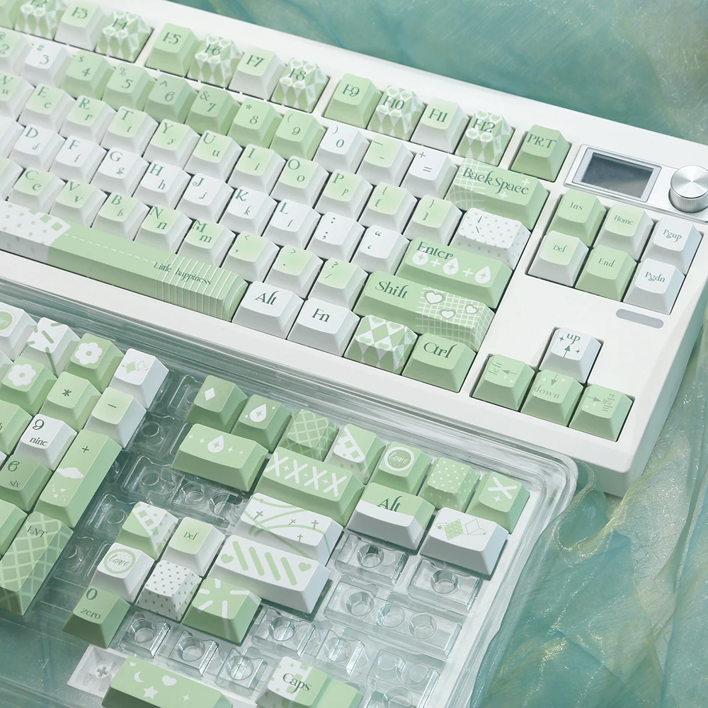 

130 Keys Milky Green Keys Cute Keycaps PBT Keycap Chreey Keycaps Dye-sub Mechanical Keyboard Caps for Wooting 60 65/68/71/75/108