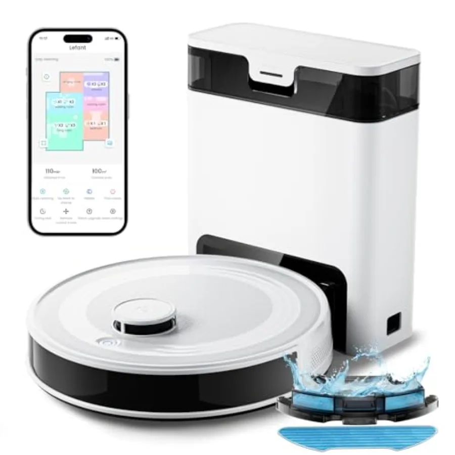 Robot Vacuum and Mop Combo 8 Weeks Self-Emptying with Dual Dustbin Options 6000Pa LiDAR Robotic Vacuum Cleaner with Precision M
