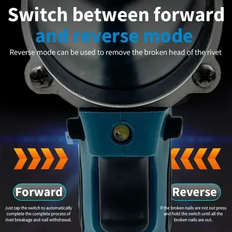 Vesmatity Cordless Electric Rivet Gun LED Multifunctional Rivet Nut Gun Automatic Riveting Brushless Tool for Makita 18V Core