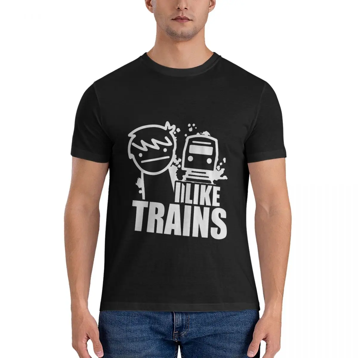 

ASDF Movie - I Like Trains SMILE Version New Arrival Mens T Shirts Tops Shirt Cotton Slim Fit