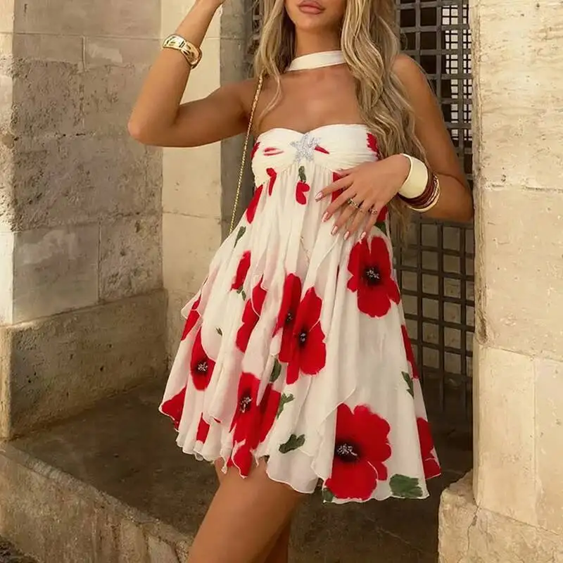 

Элегантное нерегулярное мини-модное вечернее платье без бретелек с открытыми плечами и высокой талией, женские сексуальные платья трапециевидной формы без рукавов с принтом