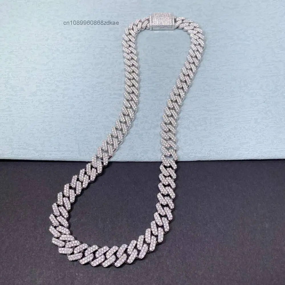 Luxury 2 Row Pass Test Diamond Moissanite Chain Necklace 12mm S925 Iced Out Hip Hop Jewelry.