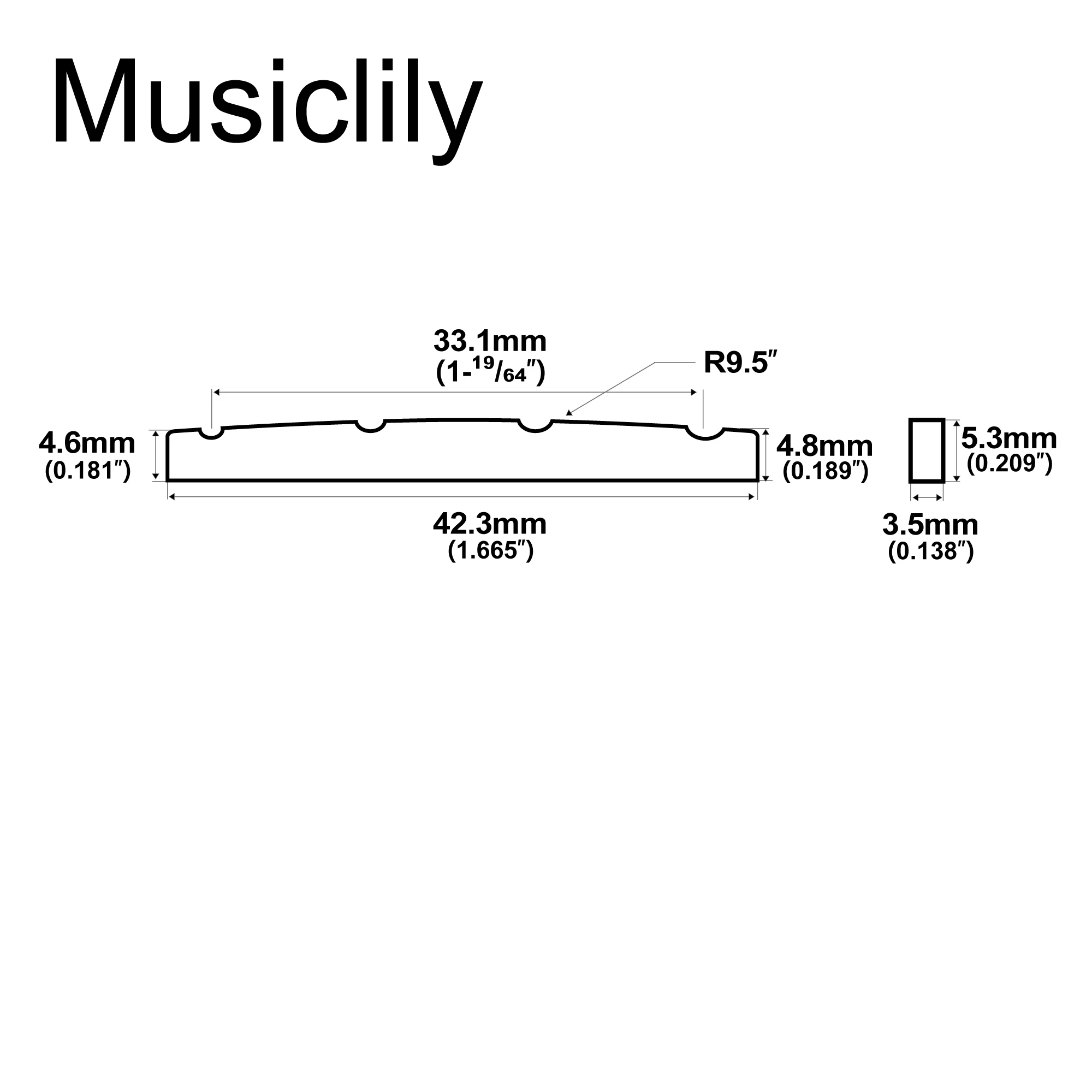 Musiclily Pro يوريا الراتنج البلاستيك مشقوق 42.3 مم صواميل جهير دقيقة مسطحة القاع لـ 4-سلسلة P Bass (مجموعة من 2)