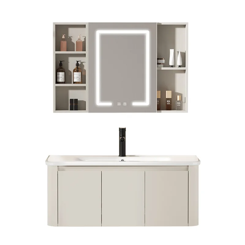 Premium New cream wind honeycomb aluminum bathroom cabinet ceramic integrated basin rounded corner toilet wash basin cabinet