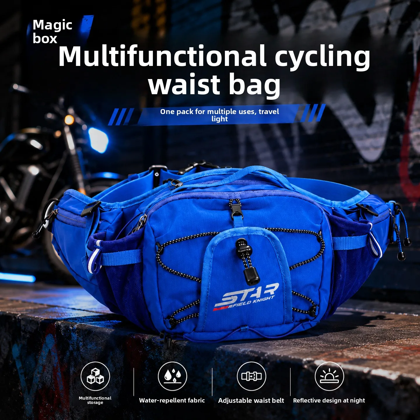 STAR FIELD KNIGHT 5L Motorcycle Waist Pack Adjustable Reflective Multi-Pocket Hip Bag for Riding Travel Hiking Commuting