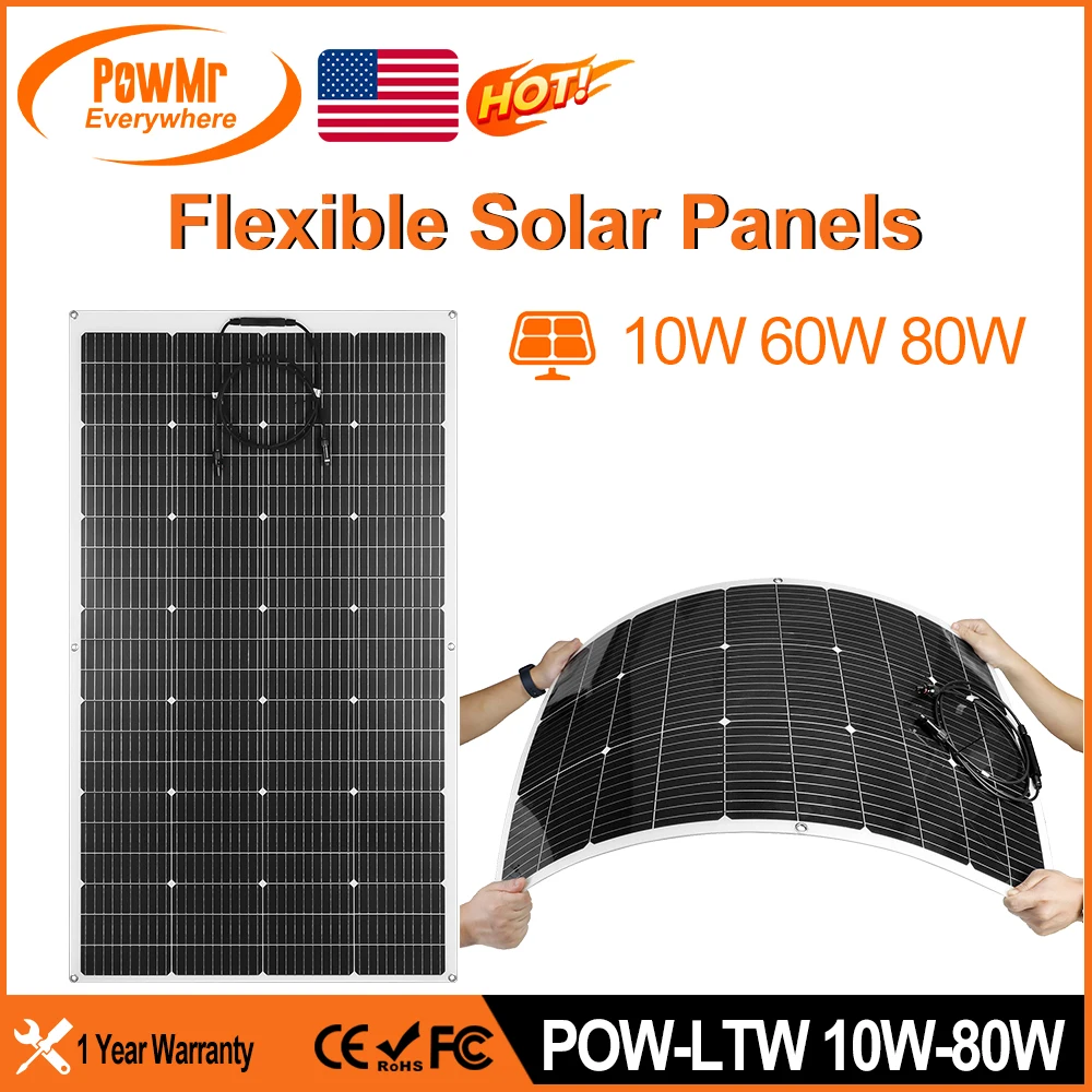 PowMr 10 واط 40 واط 60 واط لوحة طاقة شمسية 18 فولت شاحن بطارية المزدوج USB مع التخييم في الهواء الطلق الخلايا الشمسية للهاتف سيارة يخت RV التنزه الولايات المتحدة خلية #1