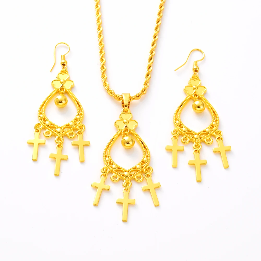 Bangrui Gold Color Dangle Africa/Middle East/Terkish/Negeria/Thailand Love Earrings Pendant Golden Braidal Jewellery Set