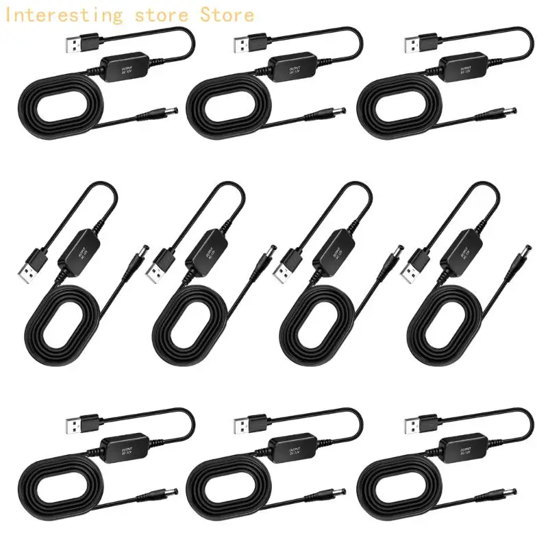 USB 5V to 12V DC5.5mm Connector Cable with Integrated Conversion Module for Compatible Low-Power Equipment and Backup Setups
