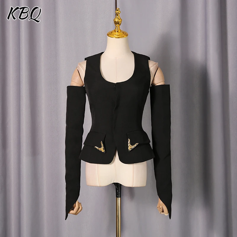 

KBQ утягивающая лоскутная туника с пайетками, майка для женщин, квадратный воротник, длинный рукав, с открытыми плечами, шикарный жилет, пальто, женское зимнее пальто