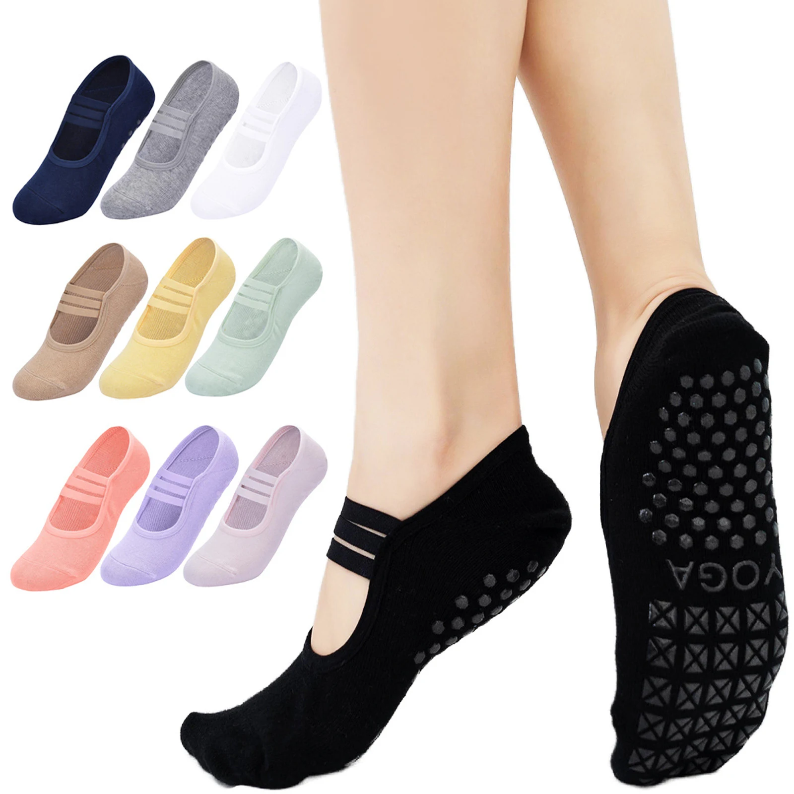 

Women's Non Slip Yoga Socks Backless Breathable Grip Socks Pilates Barre Dance Fitness Socks Indoor Floor Exercise Socks