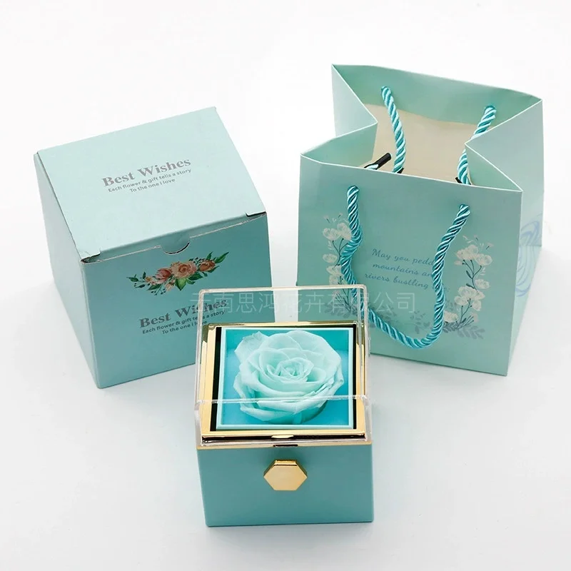 Rotation Rose Jewelry Gift Box Eternal Rose Necklace Storage Proposal Ring Boxes Ring Display Luxury Jewelry Display Rack Lovers