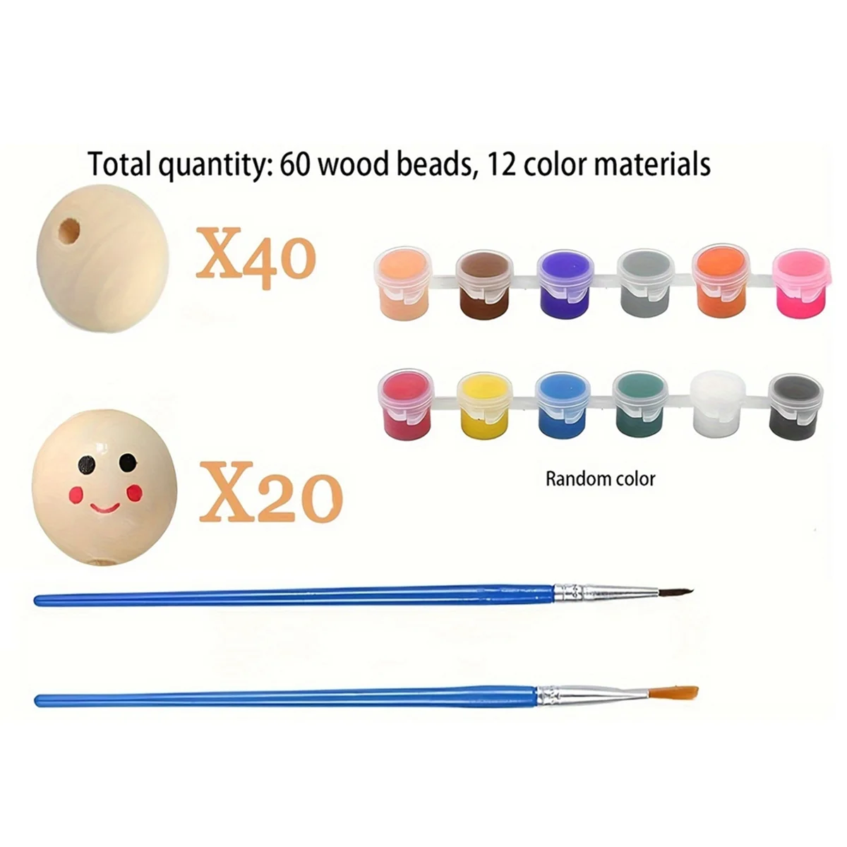 AA25 1 Set Graffiti Wood Beads Kit Wooden Beads Smile Face Wood Spacer Printed Wooden for DIY Craft Art Jewelry Making