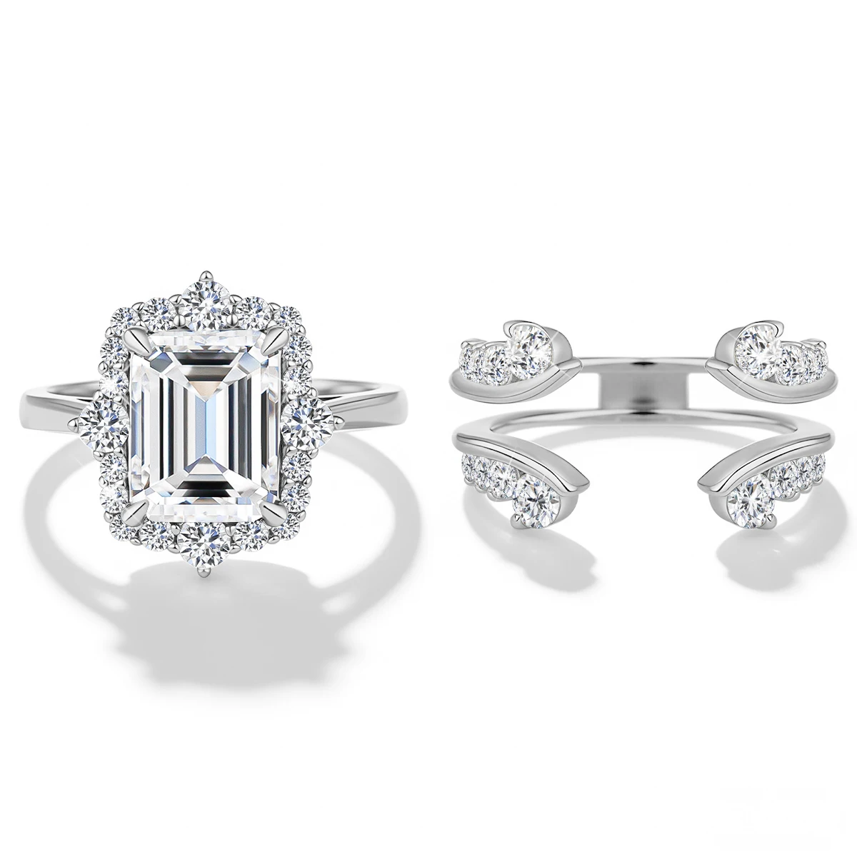 

﻿Bridal Moissanite Rings Set Women D color VVS1 Emerald Cut Halo Engagement Ring 925 Sterling Sliver Luxury Wedding Jewelry