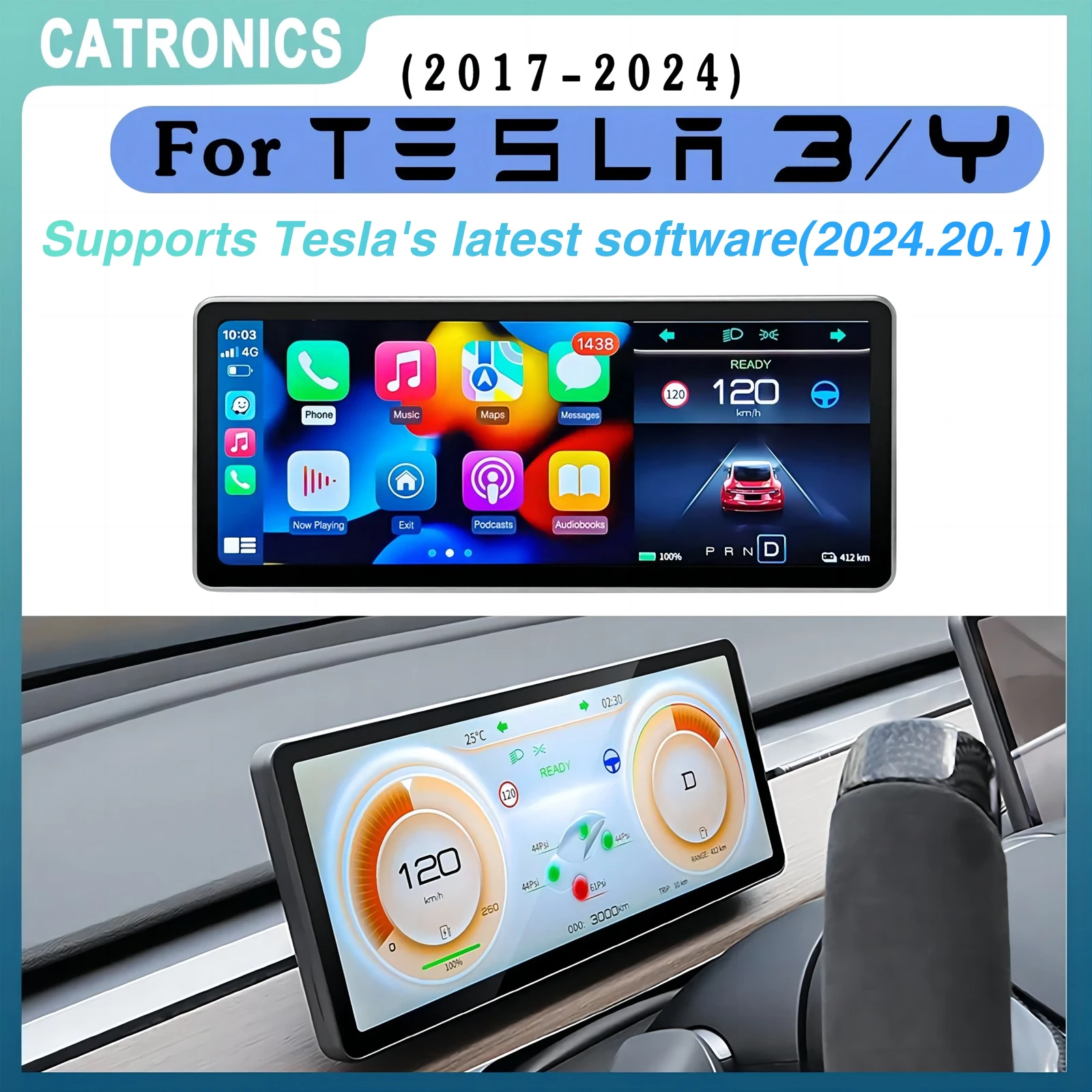 CATRONICS Tesla Model 3 Head Up Display Digitale Dashboard Carplay voor Tesla Model Y 2024 HighlandHUD Auto Accessoires