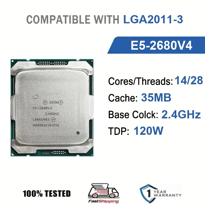 Intel Xeon E5-2680V4 14 Kerne 28 Threads 2,4GHz 120W 35MB Cache 14nm LGA 2011-3 SR2N7 DDR4-2400 MHz Broadwell-EP