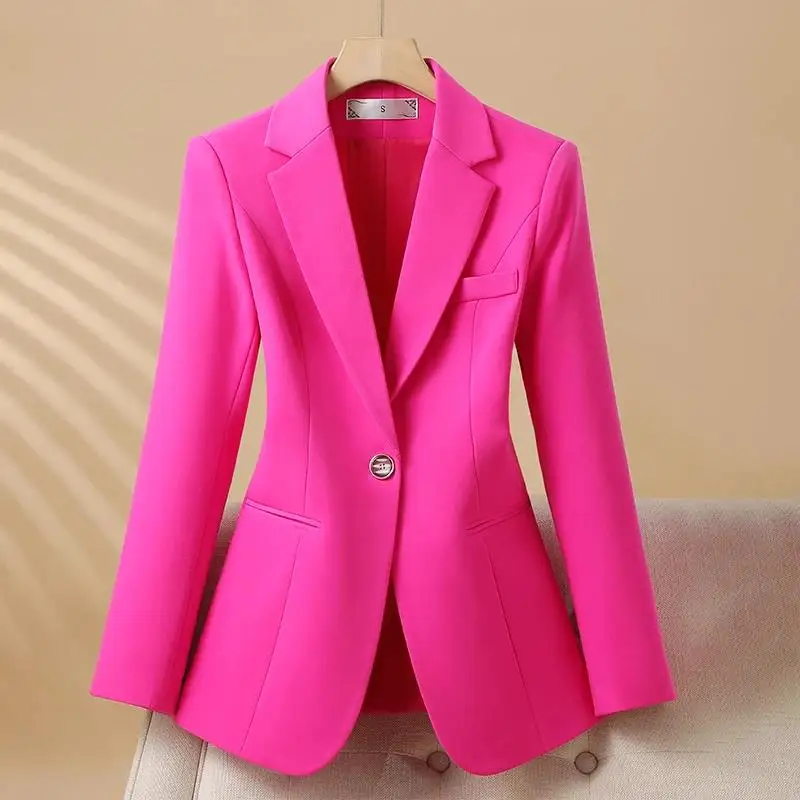 Elegant Solid Women's Blazer Long Sleeve Turn down Collar Slim Fit Office Jacket Single Button Spring Autumn Fashion