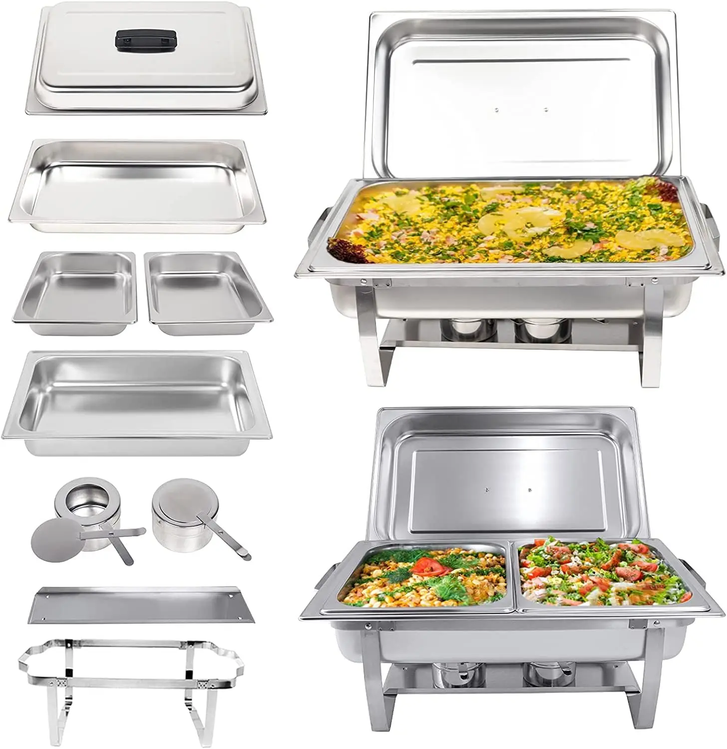 Valgus 2-Pack 8QT Stainless Steel Chafing Dish Buffet Chafer Set with Foldable Frame Water Trays, 2 Full Size, 4 Half Food Pans