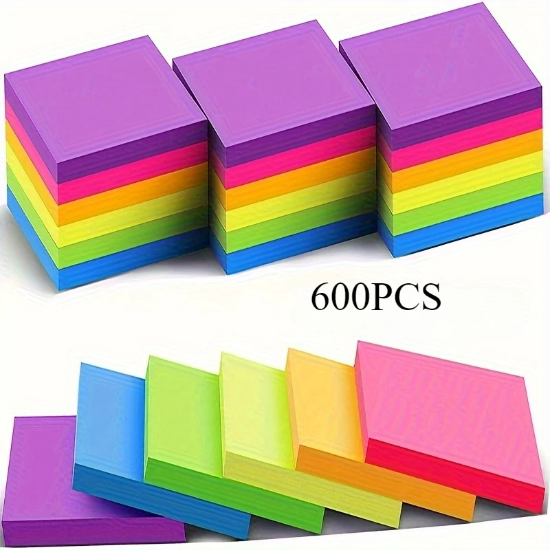 300/600PCS zes kleuren blanco kleur fluorescerende post-it-notities zijn geschikt voor huiswerk van studenten en kunnen vast worden vastgebonden voor n keer.