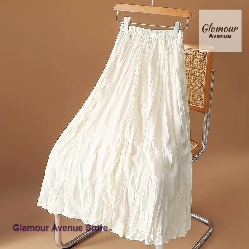 

Korean-style creamy white pleated skirt women's spring and autumn new fashion and artistic sense sweet girl casual Joker skirt