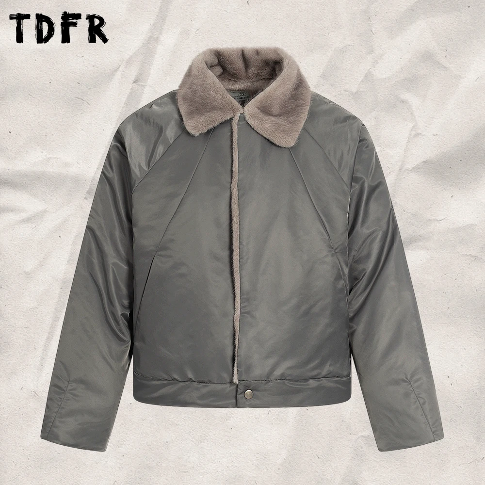 Spliced Fur Collar Quilted Jacket Mens Winter Safari Style Lapel Long Sleeve Padded Jacket Man Outerwear