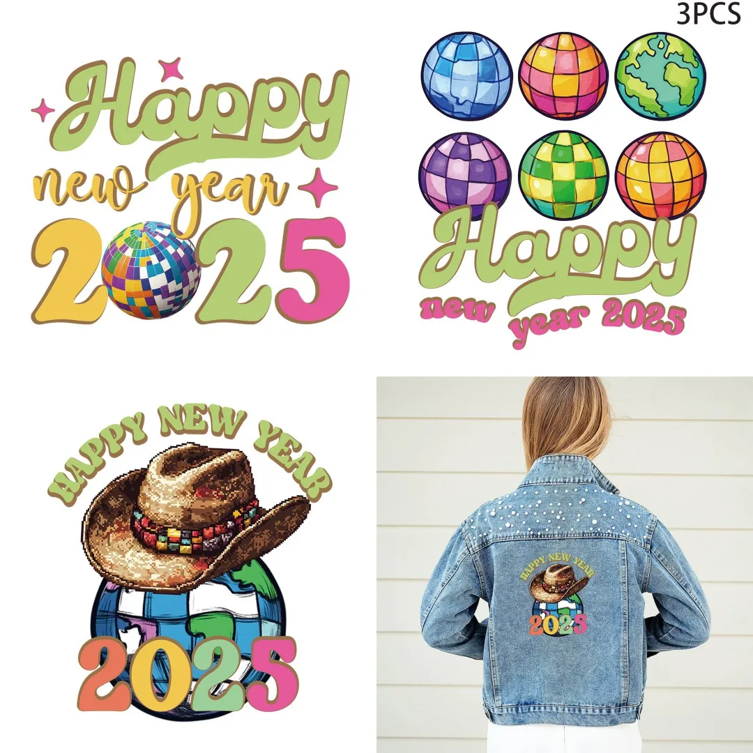 

Happy New Year 2025 DIY Stickers Shirt Clothes Patch Girls Backpack Pillow Washable Heat Transfer Printing