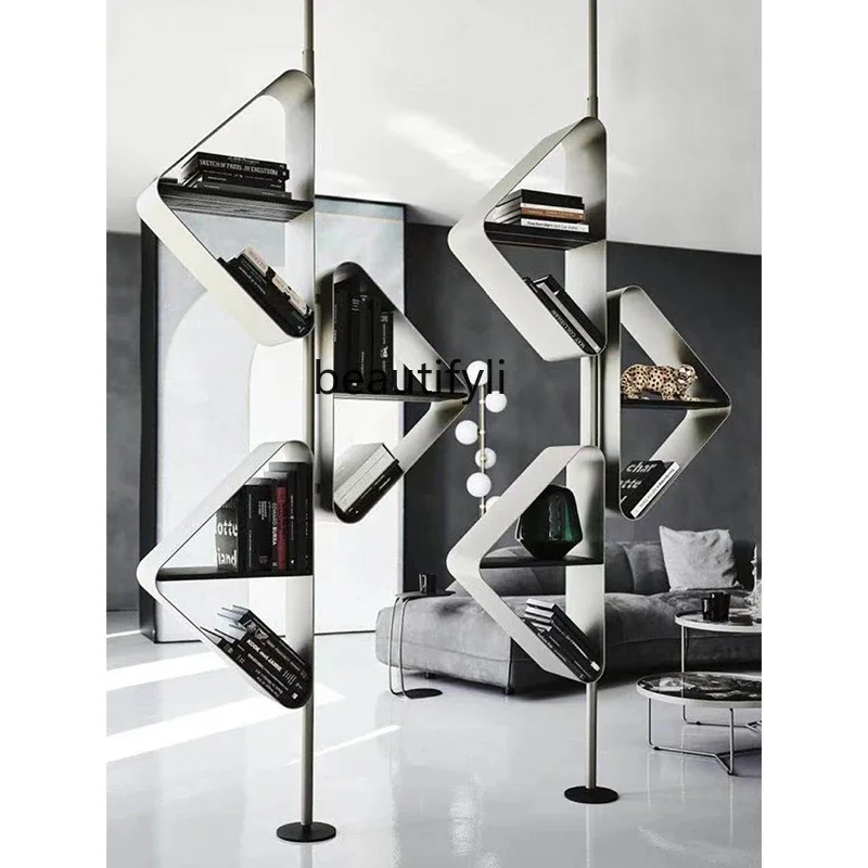 

Stainless steel creative partition bookshelf designer light luxury living room display rack through top display rack9344