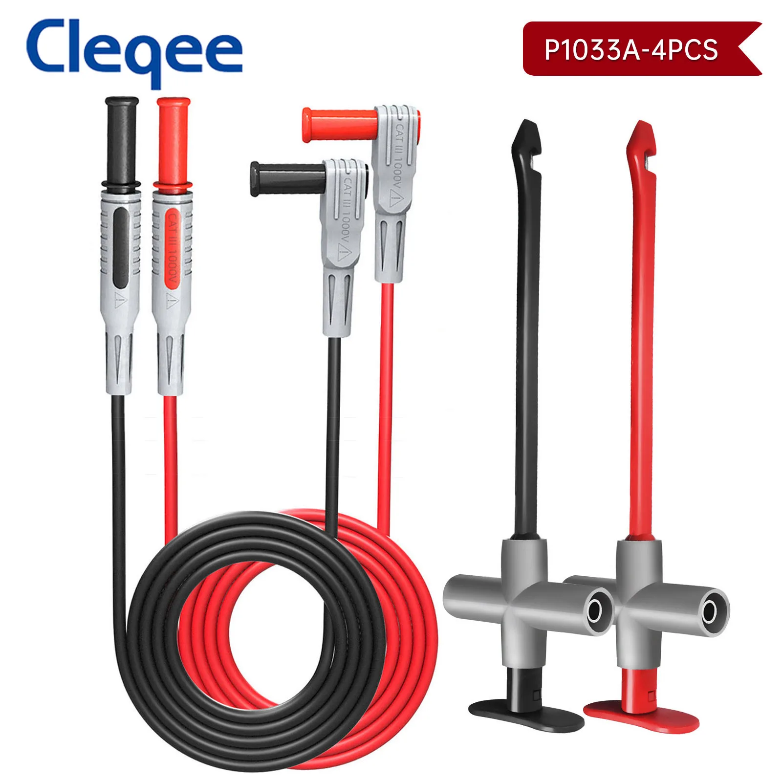 Cleqee P1033A Multimeter Puncture Hook Test Lead Kit 4mm Banana Plug Heavy Duty Safety Puncture Probe for Electrical Testing