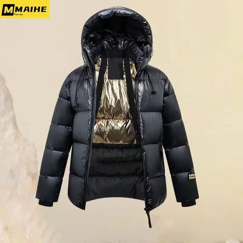 White Duck Plush Thicken Down Coats Men 2024 Winter Black Long Hooded Casual Outerwear Fashion Cardigan Warm Male Jacket