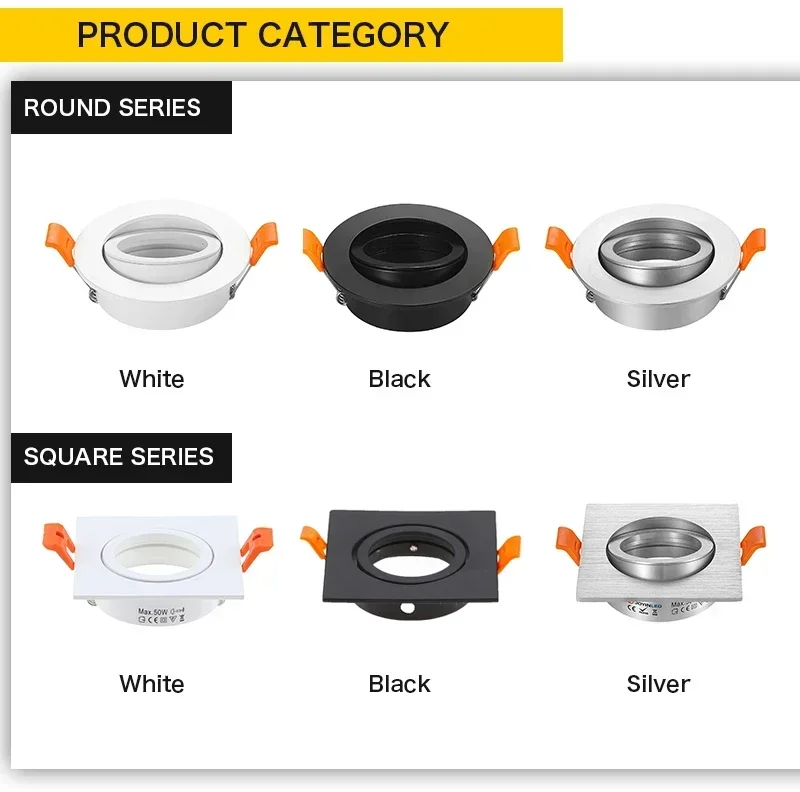 Tecto ajustável Spotlight Fixture, LED embutido Downlight, Frame Habitação, Alumínio, Qualidade Hight, Cut-Out, 65mm, GU10, MR16, 5pcs