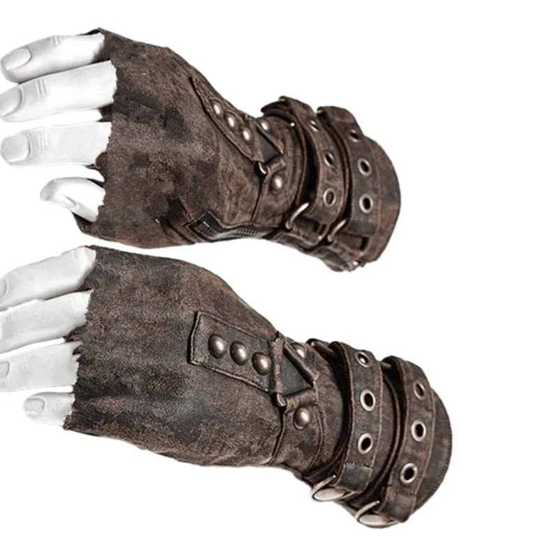 Steampunk Studded Zipper Wristband Gladiators Medieval Vintage Boxing Gloves Arm Guards Cosplay Costume Accessory