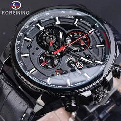 Fashion Forsining Top Brand Genuine Leather Men's Calendar Week Display Multifunctional Automatic Mechanical Wrist Watches