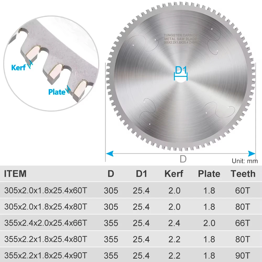 HAMPTON Metallschneidklinge 305-355mm Kreissägeblatt für Aluminium, Eisen, Stahl, Metallbearbeitung, Trennscheibe, Sägeblatt – Detail 4
