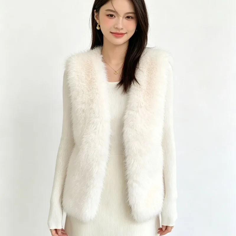 Wear Imitation Fox Fur Temperament Commuter Vest Versatile Fur Coat Sleeveless Cardigan Fall Winter Environmentally Friendly Fur