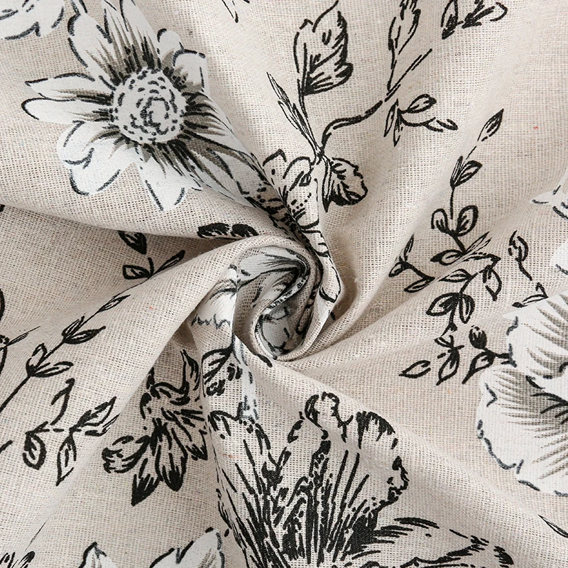 150x50/200CM Cotton Linen Black and Red Peonies Printed Fabric For Tablecloths Curtains Handbags Handmade DIY FabricTJ21795