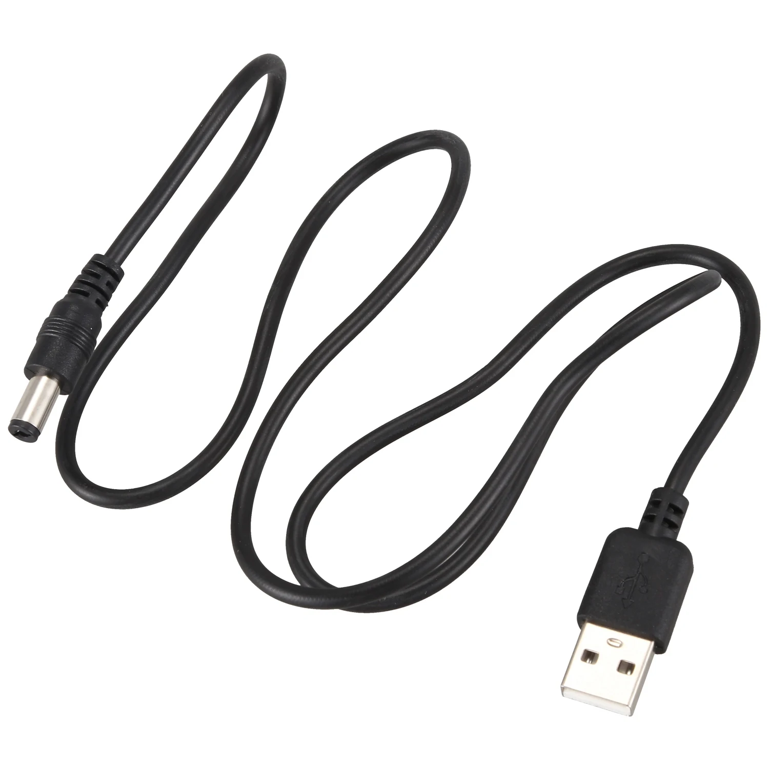 สายเคเบิล USB 5.5mm / 2.1mm 5V DC แจ็คบาร์เรลสายไฟ (สีดำ75cm)