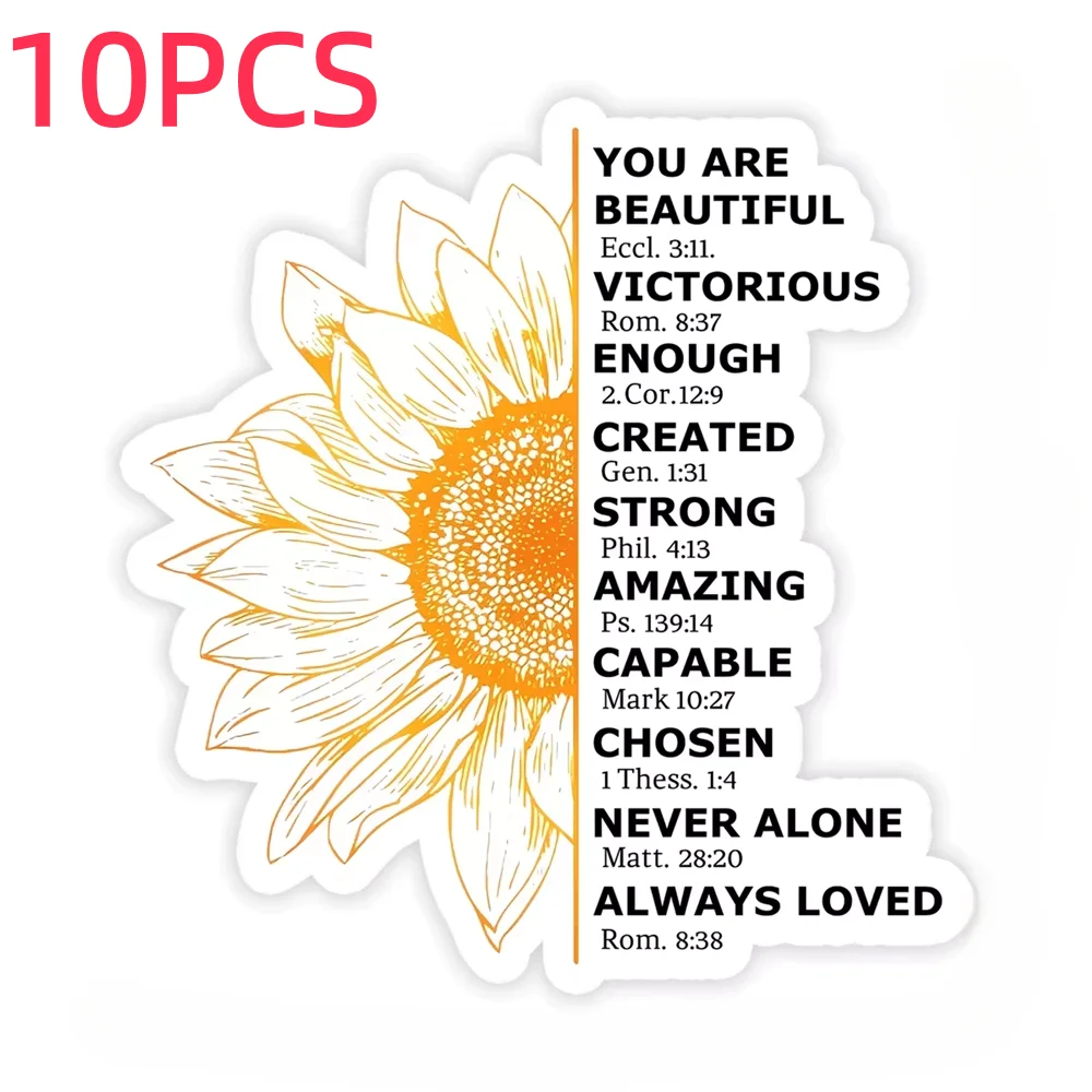 10 PCS Positive Quote Sunflower Inspirational Motivational Sticker For Laptop Journal Personal Decor Aesthetic Sunflower Decal