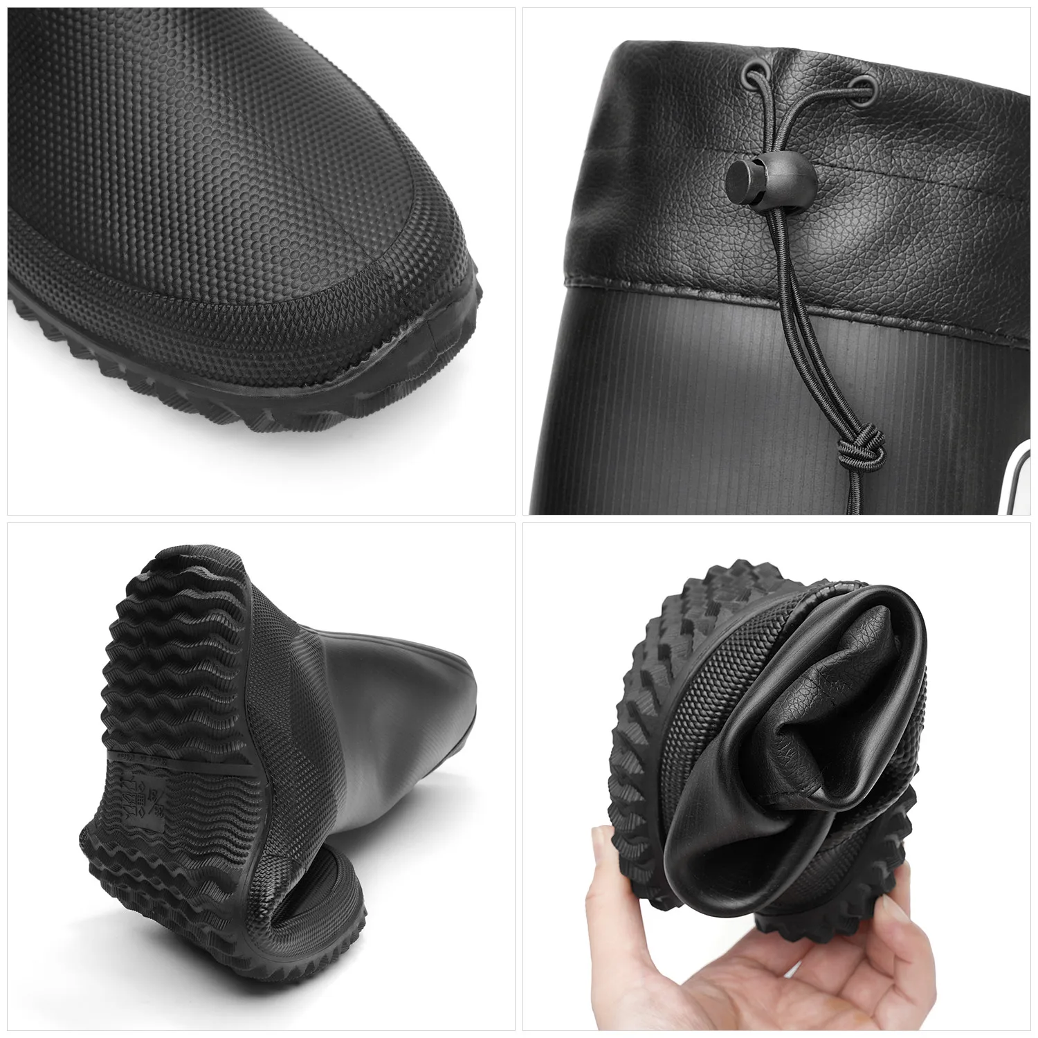 1 Pair of Women's Soft Foldable High-Top Non-Slip Rain Boots Pvc Drawstring Water Shoes Outdoor Commuting Water Boots view 5
