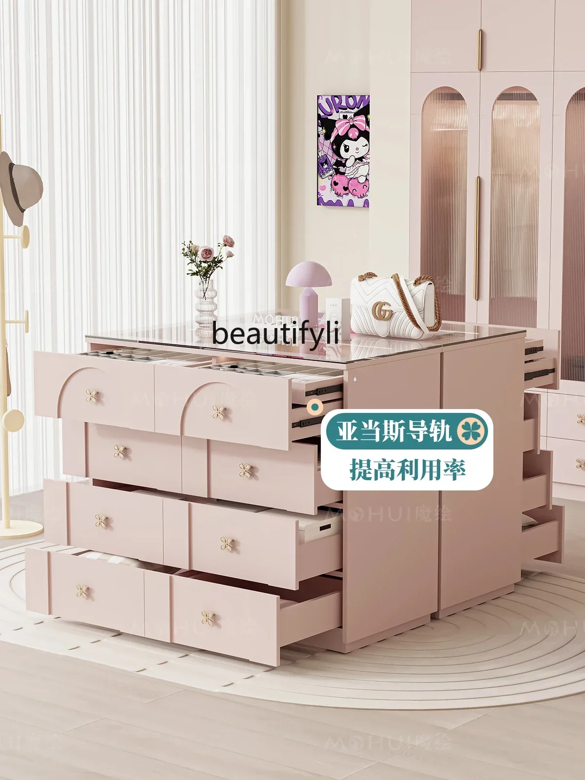 xx1xx1`Zhongdao Taiwan Jewelry Cabinet One Eight Bucket Storage French Bedroom Pink Dressing Table