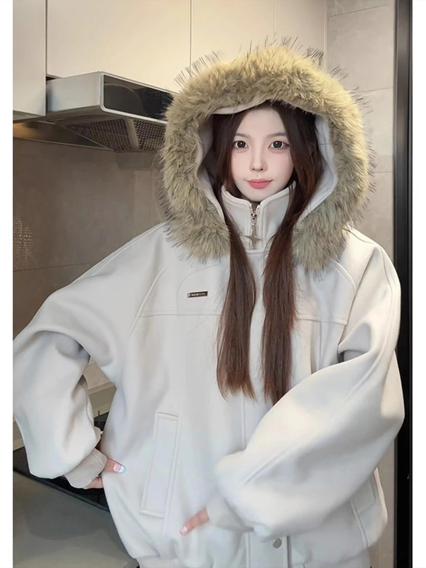 

Хаки, хлопковая куртка с меховым воротником в американском стиле ретро, мужская и женская зимняя шерстяная хлопковая одежда с капюшоном, верхняя одежда для пар, джеты