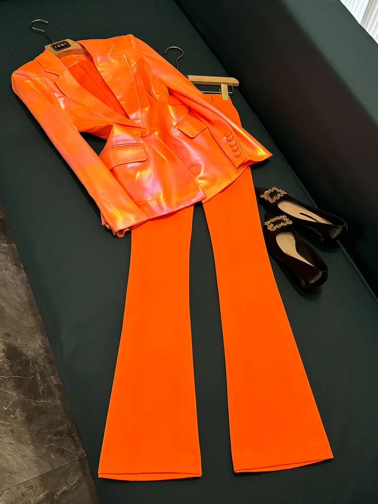 

2025 Autumn Winter PU Leather Suit Two-Piece Set Ele Women's Suit Pants Outfit Trendy Quali Chinese Manufacturer