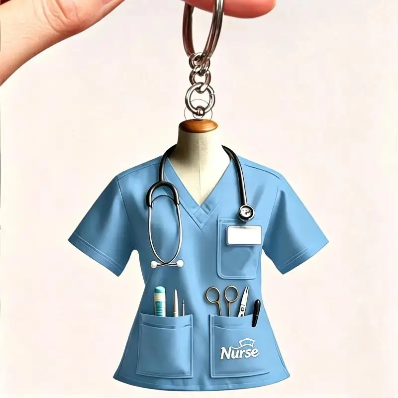 New Product Creative Design Acrylic 2D Nurse Clothing Keychain: Bag Pendant Keyring Decoration Nurses Day Gift