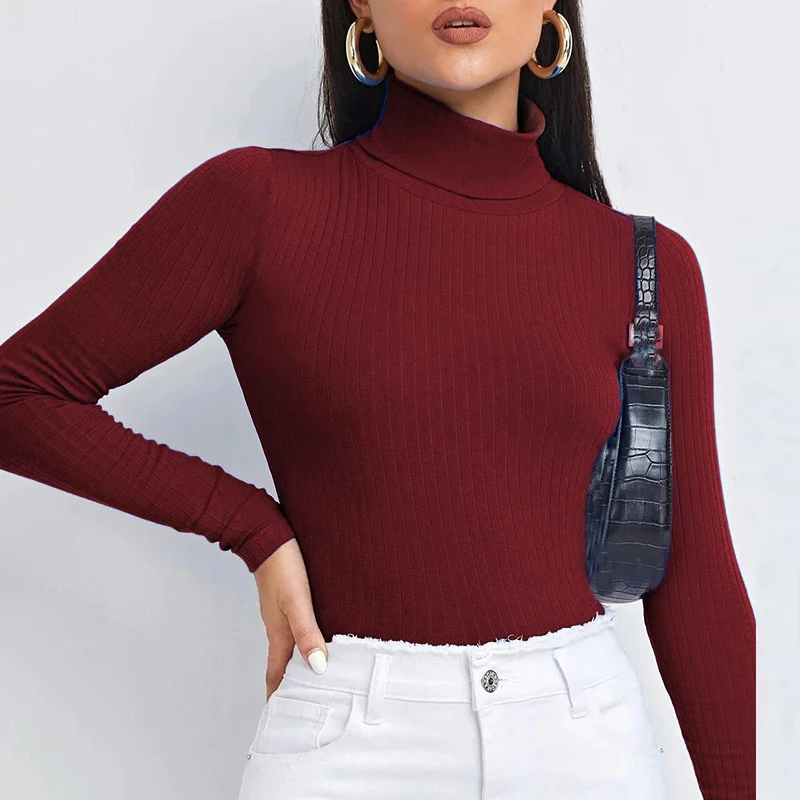 Autumn Long Sleeve Shirt Green Women Solid Slim Turtleneck Blouses For Women Sexy Cropped Tops Casual Short Shirt 2022