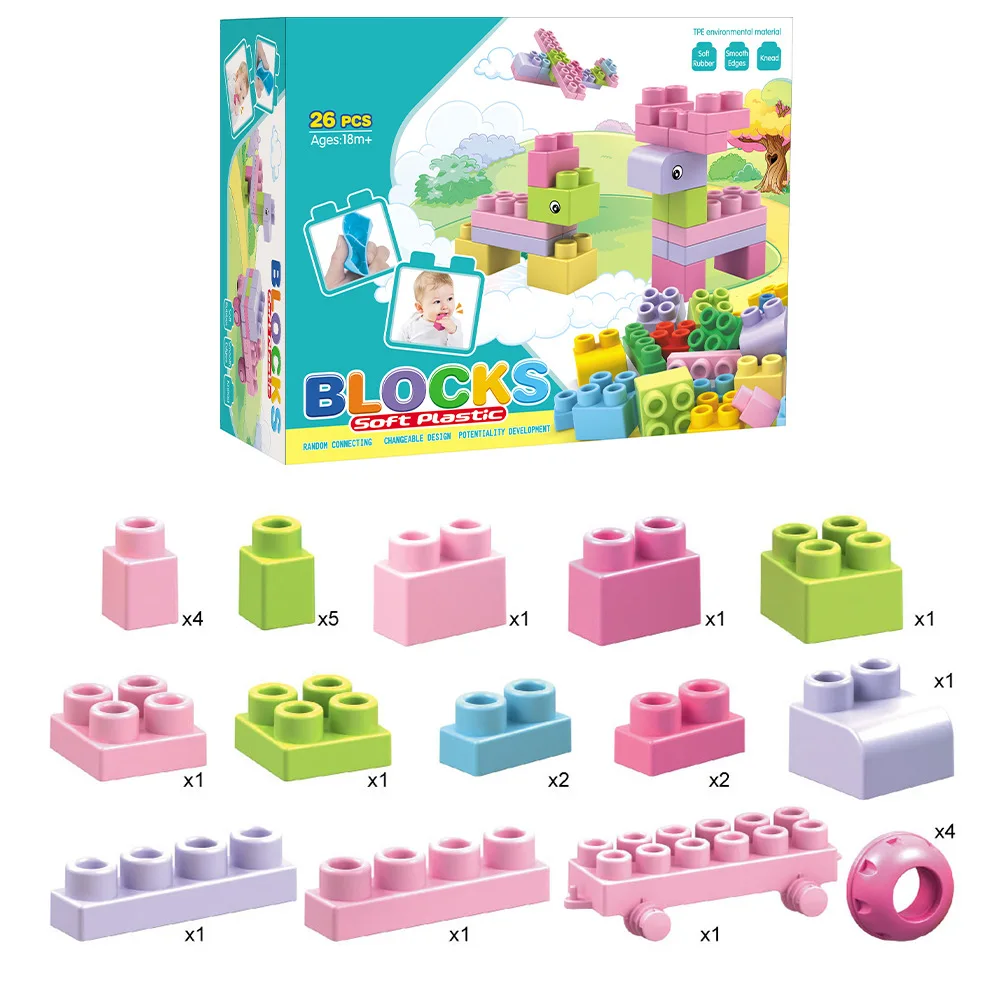 Boîte cadeau de jouets d'apprentissage en plastique souple, blocs de construction, cadeau, 0-3 ans, 527551, 40 pièces, 60 pièces