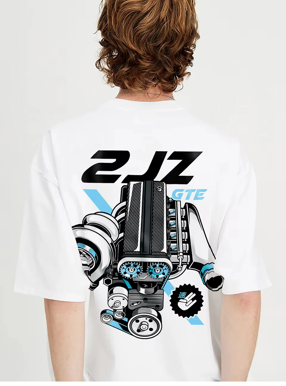 

2025 New 2JZ Turbo Engine T-Shirt Men's JDM Classic Printed Graphic Breathable Cotton MotoGP RWB Streetwear Motorcycle Tee